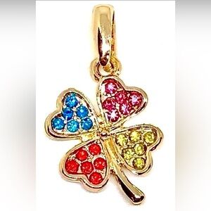 Pink Blue Yellow Red Multicolored Crystal Shamrock Clover Rose Gold Tone Pendant
